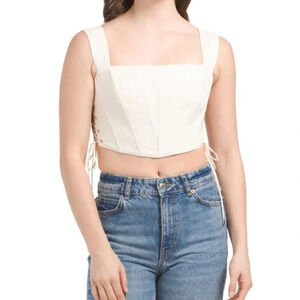 Moon River Lace Up Corset Crop Top - Size M - Cream - NWT